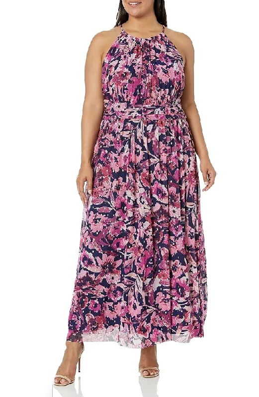 14 - london times navy & pink halter maxi dress