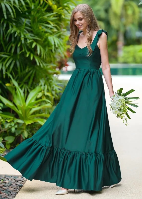 A-Line Princess Dark Green Long Satin Dress Simple Bridesmaid Dress Wedding Guest Dress Maxi Dress