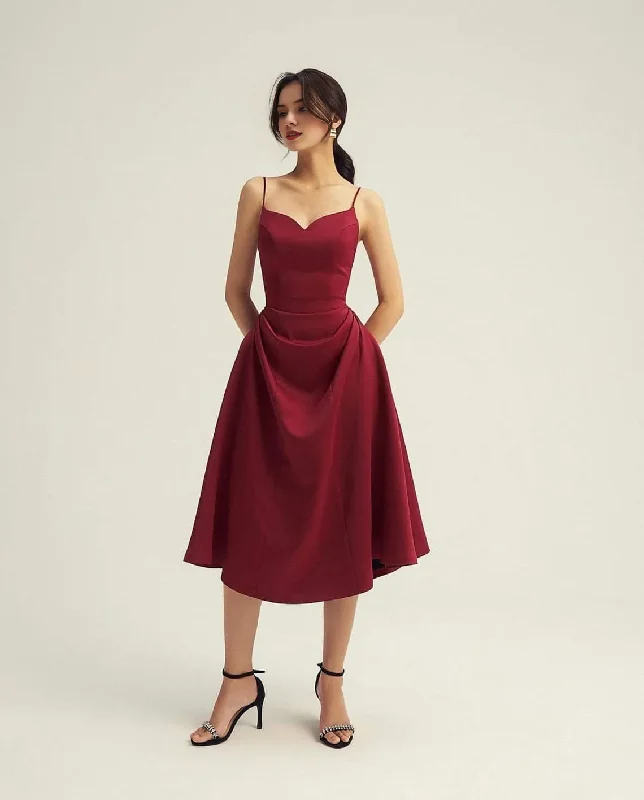 A Line Wedding Guest Midi Dress Sleeveless Sweetheart Neckline Party Dresses