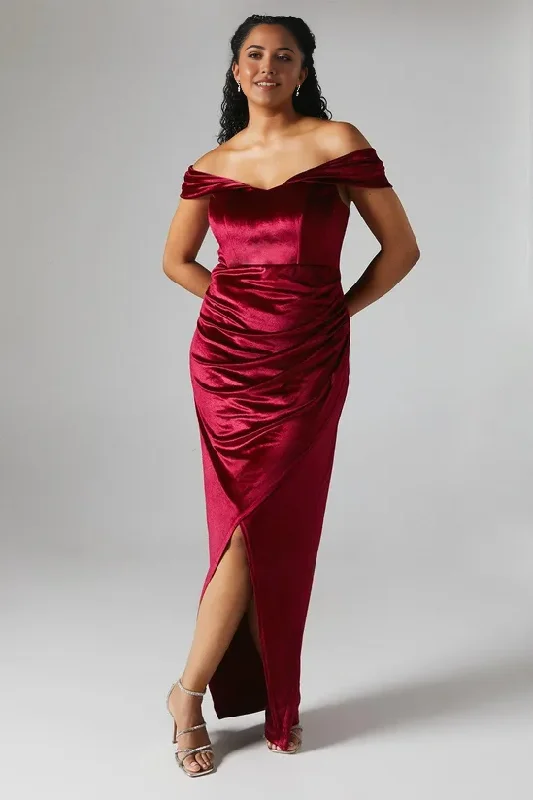 Corset Velvet Off Shoulder Bridesmaids Maxi Dress Winter Wedding Guest Dresses