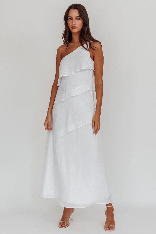 Delwyn One-Shoulder Maxi Dress White