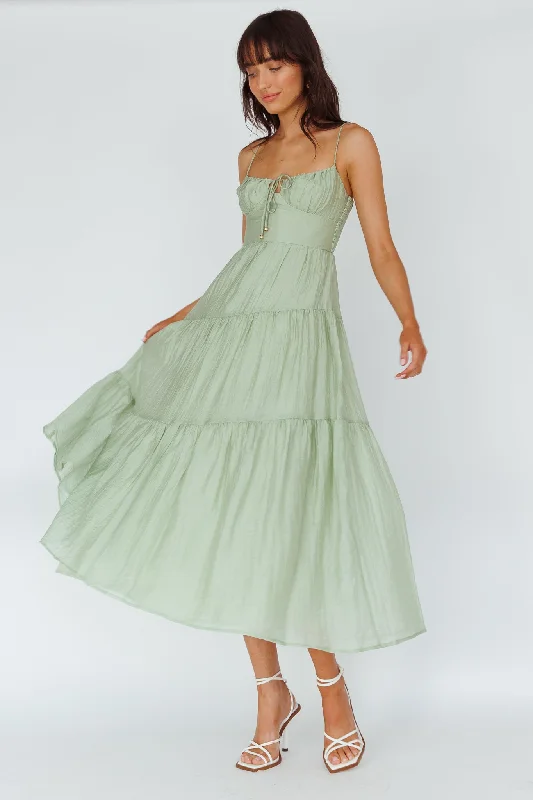 Doe Tie Bust Maxi Dress Sage