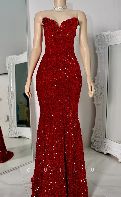 G4155 - Sexy & Hot Mermaid V Neck Sleeveless Fulle Sequined Criss-Cross Straps Party Long Prom Dress