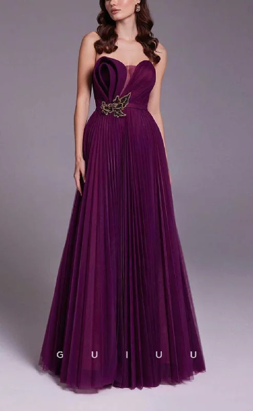 G4357 - Chic & Modern A-Line Strapless Draped and Beaded Formal Party Prom Dress