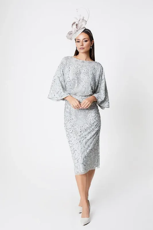 Embellished Pencil Midi Dress Sequins/Sparkling Knee-length Mother of the Bride Dresse