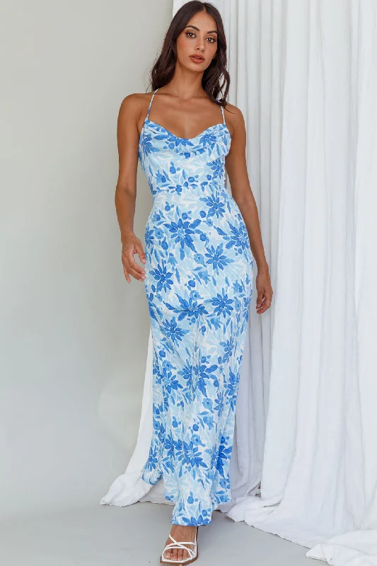 Janaina Tie-Up Back Maxi Dress Floral Blue