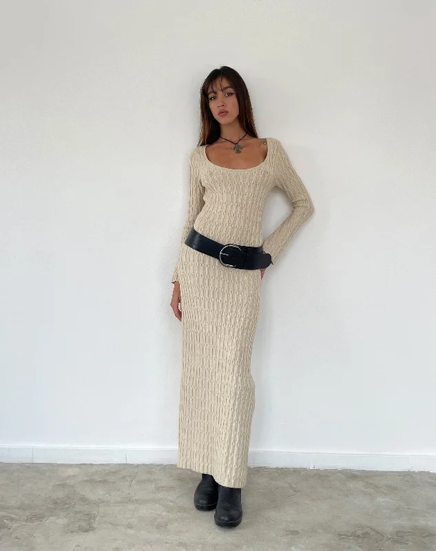 Kiasta Long Sleeve Maxi Dress in Neutral Knit