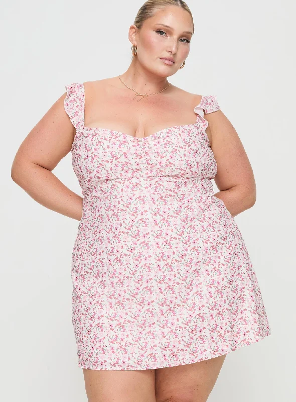 Landon Mini Dress Pink Floral Curve