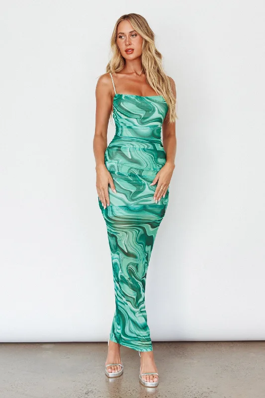 Love In Miami Lace-Up Back Maxi Dress Marble Green