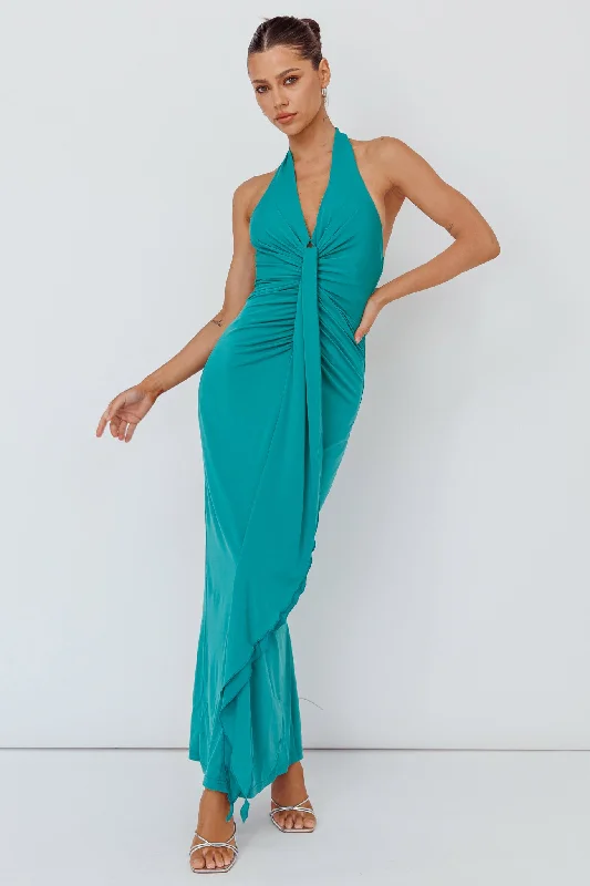 Ray Of Light Ruched Halterneck Maxi Dress Green