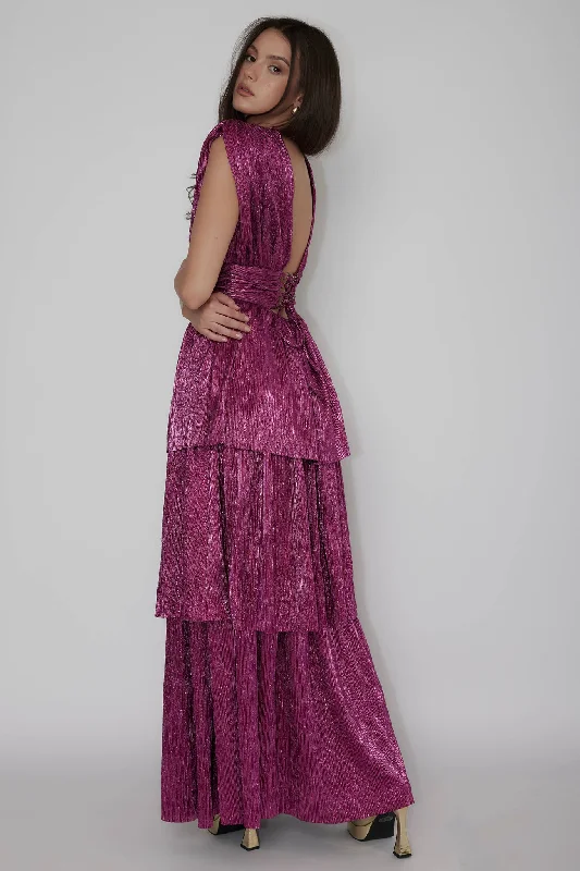 Shimmer Layered Maxi Dress Magenta Haze