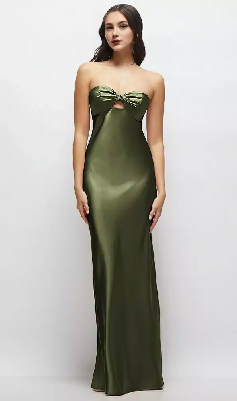 Strapless Bow-Bandeau Cutout Satin Maxi Slip Dress Long Bridesmaid Dresses Wedding Guest Dresses