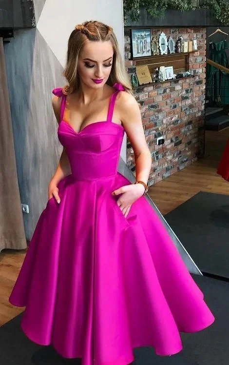 Straps Sweetheart Midi Homecoming Dress Formal Evening Gown,DS4539