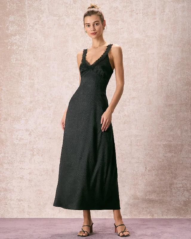 The Black V Neck Lace Jacquard Maxi Dress