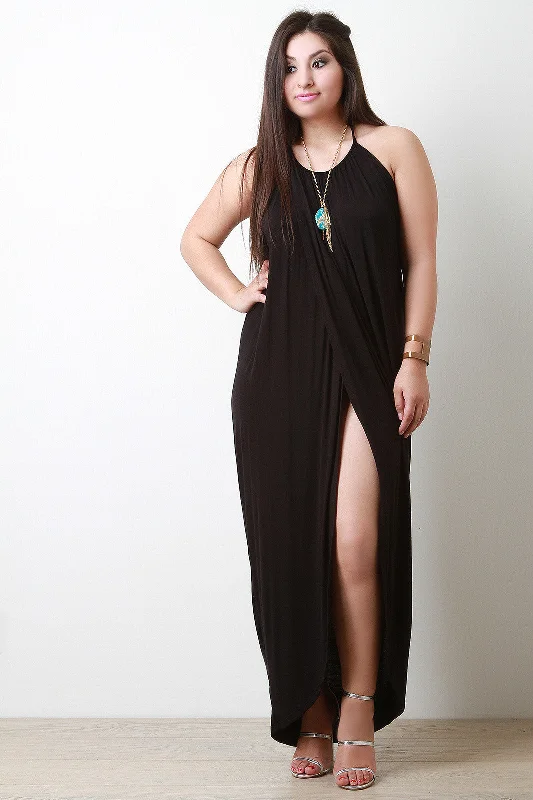 Halter Front Slit Maxi Dress