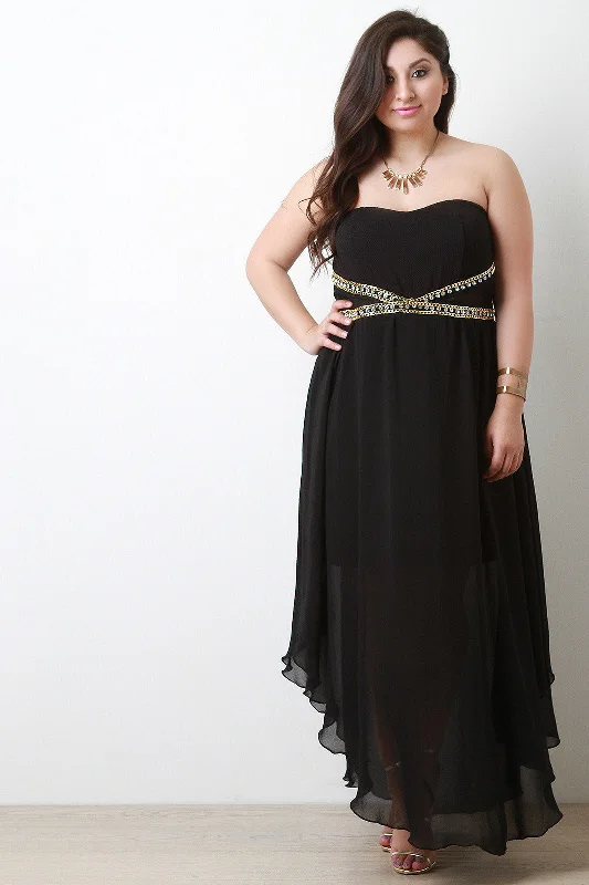 Rhinestone Embellished Strapless Sweetheart Maxi Dress