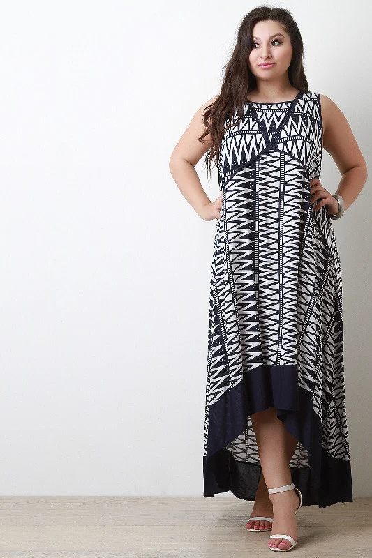 Woven Print Crochet Sleeveless Maxi Dress