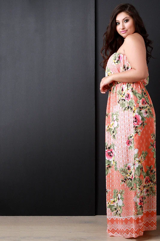 Multipattern Floral Print Empire Waist Maxi Dress