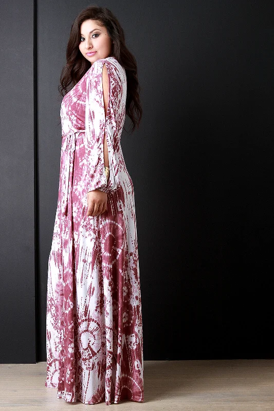 Splattered Tie Dye Slit Sleeves Maxi Dress