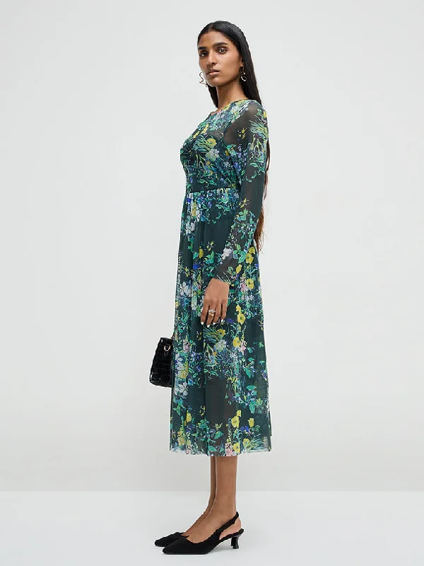 Wardrobe Green Botanical Design Fit-and-Flare Maxi Dress