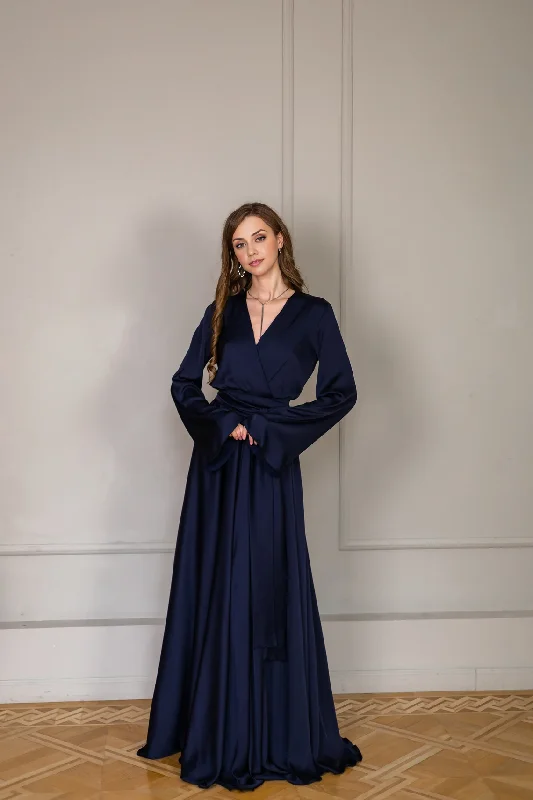 Wedding Guest Dress Cocktail Dress Long Sleeves Mother Of The Bride Dress Plus Size Dress Satin Maxi Dress