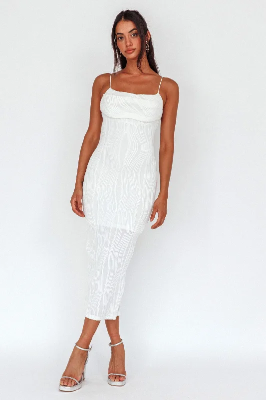 Well Versed Pleated Bust Textured Maxi Dress Off White