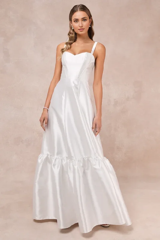 White Taffeta Bustier Tiered Maxi Dress Cute A-Line Wedding Dresses