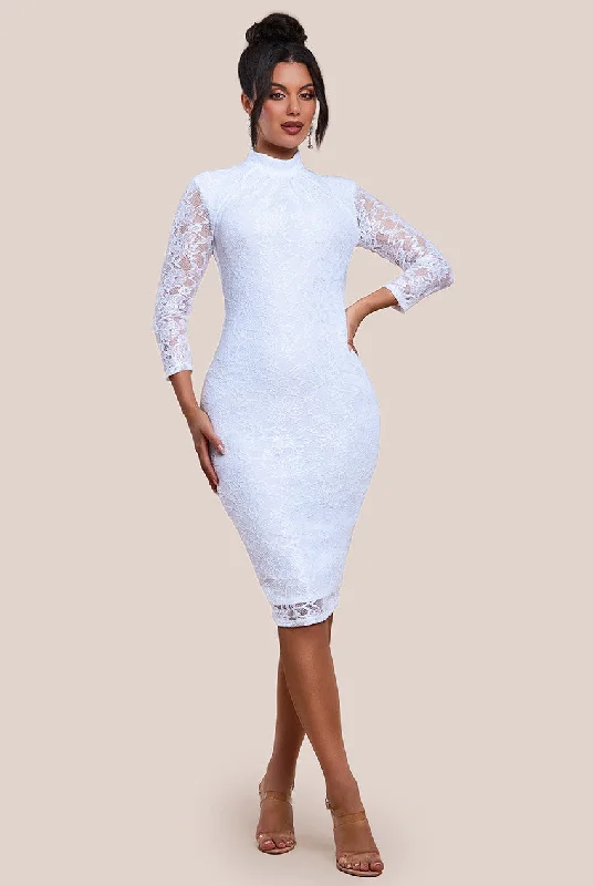 City Goddess High Collar Lace Midi Bodycon Dress