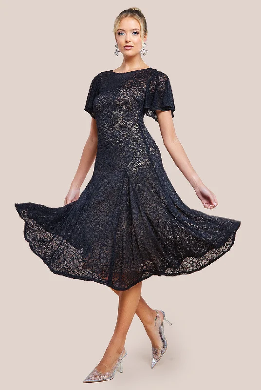 Goddiva Flutter Sleeve Lace A-Line Midi Dress