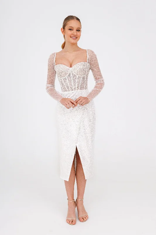 Sparkly Midi Wedding Dress Gemma with Long Sleeves