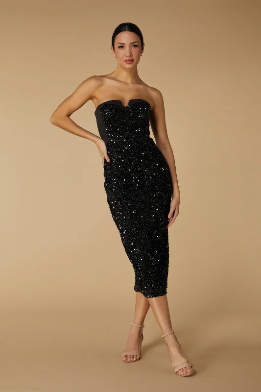 Monica Strapless Sequin Midi Dress