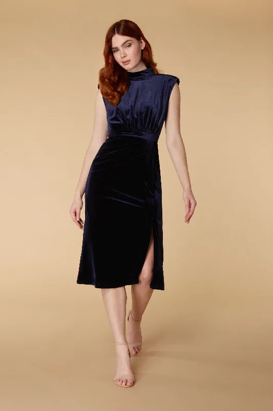 Paulita Velvet Midi Dress with Open Back Detail