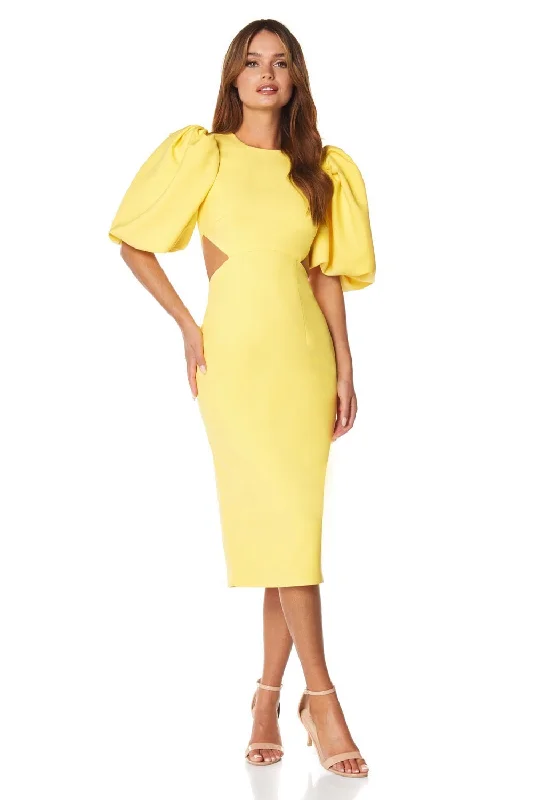 Thea Puff Sleeve Midi Dress with Puff Sleeve