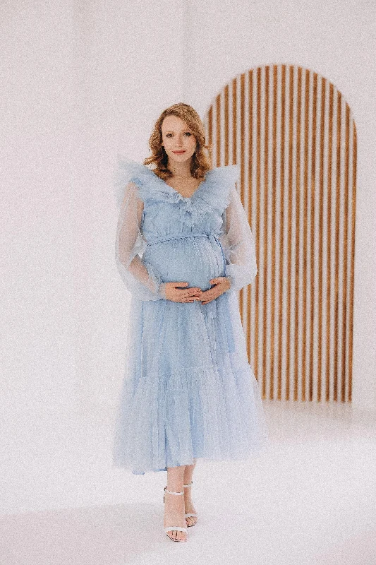 Maternity Tulle Dress For Baby Shower • Style MIDI JULIA • 142 Light Blue